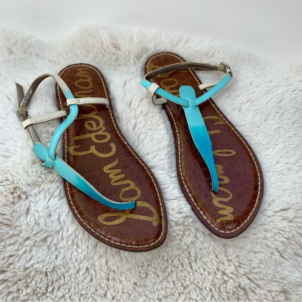 Sam Edelman Gigi Blue Off White Ombre Flat Sandals, 9.5